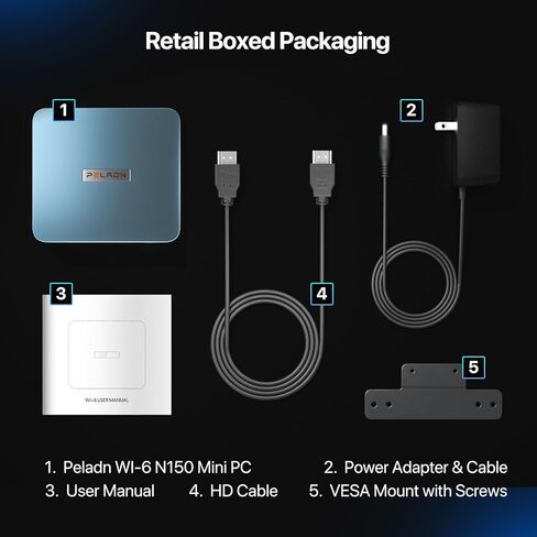 جهاز كمبيوتر صغير PELADN WI-6، الجيل الثاني عشر - N100 (يصل إلى 3.4 جيجا هرتز)، ذاكرة وصول عشوائي DDR4 سعة 8 جيجا بايت وسعة 256 جيجا بايت M.2 PCIe SSD، يدعم الكمبيوتر المكتبي شاشة مزدوجة 4K/USB3.2/WiFi 5/BT4.2 in Kuwait