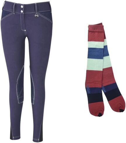 Equine Couture Ladies Sportif Natasha Knee Patch Breeches with Free Assorted Striped Socks in Saudi Arabia