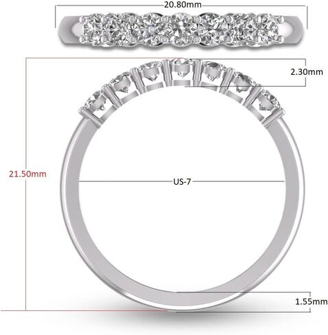 الكلاسيكيات الخالدة الكلاسيكية 1/2-1 قيراط TW Seven Stone Natural Diamond Band في 14K الذهب الأبيض والأصفر - الفرقة للمشاركة ، الزفاف ، الذكرى السنوية in Kuwait