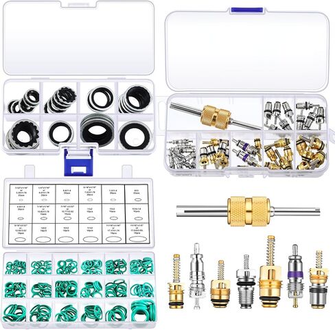 CAR A/C Valve Core ، 270 PCS O-Ring Kit ، 30 PCS ضاغط الأختام ، 45 قطعة صمام R12 R134A KIT O RING CAP CAP PORT SEAL in Kuwait