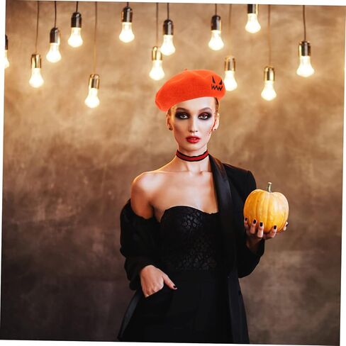 Halloween Pumpkin Beret Hat Cozy Durable Design for Parties Travel Accessory for Halloween Events Cosplay Bright Decoration in Kuwait