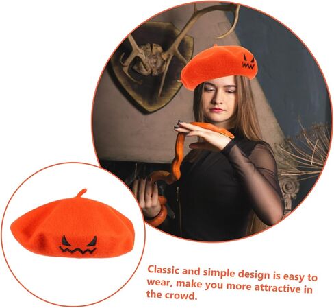 Halloween Pumpkin Beret Hat Cozy Durable Design for Parties Travel Accessory for Halloween Events Cosplay Bright Decoration in Kuwait