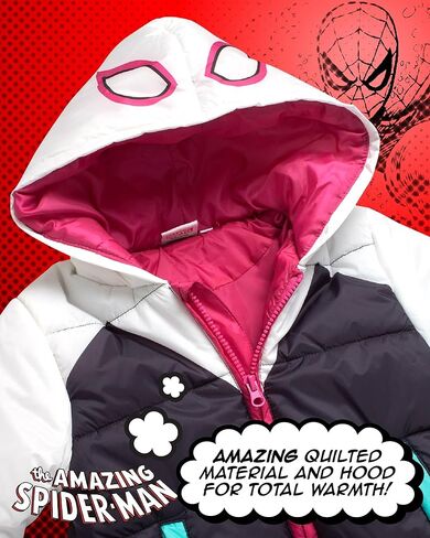 Marvel Boys' Puffer Jacket - Spiderman, Miles, and Spider Gwen Quilted Zip Up Insulated Hooded Winter Jacket for Boys (2T-7) in Saudi Arabia