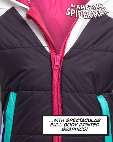 Marvel Boys' Puffer Jacket - Spiderman, Miles, and Spider Gwen Quilted Zip Up Insulated Hooded Winter Jacket for Boys (2T-7) in Saudi Arabia