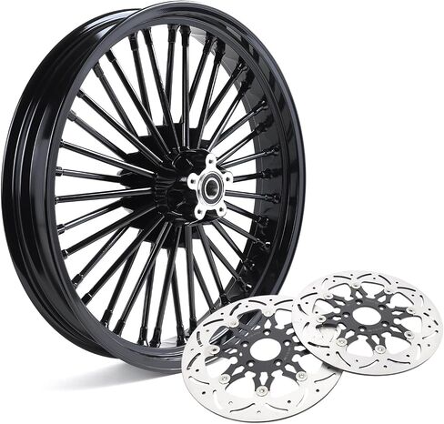 TOFR 21x3.5 Front Wheel Rim 36 Fat King Spokes Tubeless For Harley Touring 2009-2023 Road King Street Glide Road Glide Electra Glide Ultra Classic Ultra Limited With 11.8" Floating Front Brake Rotors in Kuwait