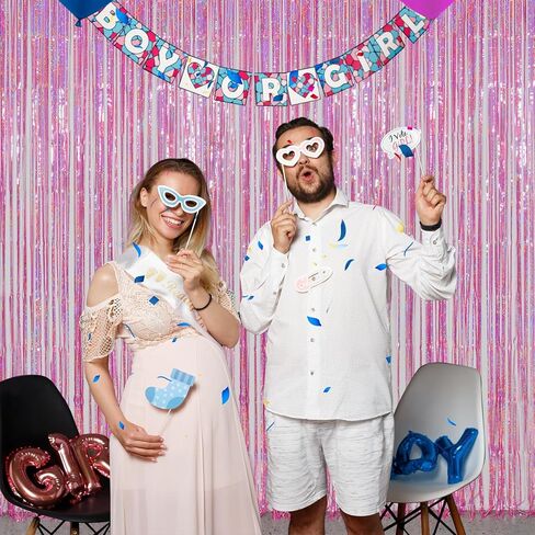 Melsan Pink Tinsel Curtain Valentine Day Party Decorations - 3.2ft X 8ft Foil Fringe Backdrop Party Decorations for Girls Birthday Princess Euphoria Theme Party Backdrop - 4 Packs in Kuwait