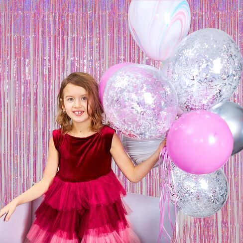 Melsan Pink Tinsel Curtain Valentine Day Party Decorations - 3.2ft X 8ft Foil Fringe Backdrop Party Decorations for Girls Birthday Princess Euphoria Theme Party Backdrop - 4 Packs in Kuwait