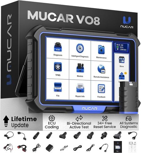 أداة تشخيص Mucar Vo8 OBD2 مع تحديث مجاني مدى الحياة ، أداة فحص ثنائية الاتجاه الكاملة مع 34+ خدمة إعادة ضبط ، وترميز ECU ، واختبار نشط 3000 ، وتوازن الطاقة ، والعمود المرفقي ، FCA SGW in Kuwait