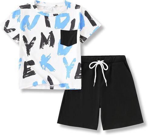 Size 6-12 Years Boys Summer Fall Outfits Set 2PCS Short Sleeve T-Shirt & Shorts Sets Teen Fashion Clothing Sets in Saudi Arabia