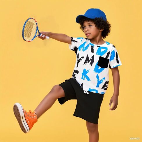 Size 6-12 Years Boys Summer Fall Outfits Set 2PCS Short Sleeve T-Shirt & Shorts Sets Teen Fashion Clothing Sets in Saudi Arabia
