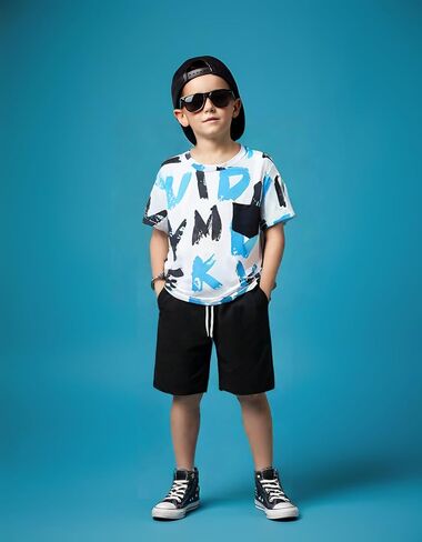 Size 6-12 Years Boys Summer Fall Outfits Set 2PCS Short Sleeve T-Shirt & Shorts Sets Teen Fashion Clothing Sets in Saudi Arabia