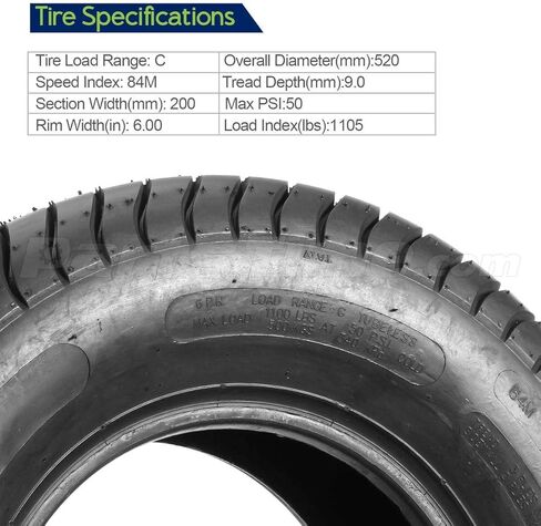 MaxAuto 20.5x8.00-10 Trailer Tires 205/65-10 Load Range C 6PR, Set of 4 in Saudi Arabia
