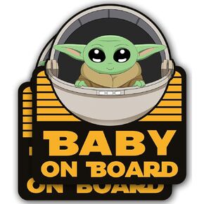 Super Cute 2 Pack Baby Yoda On Board 5x4 – Vinyl Decal Stickers for Car, Refrigerator, Luggage, Vehicle, Window, Bumper, Laptop, MacBook