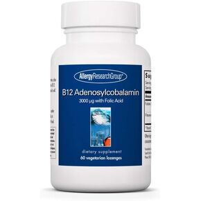 Allergy Research Group B12 Adenosylcobalamin Supplement - with Folic Acid, Vitamin B12 3000 mcg, Folate, Pure B12, Vegetarian Lozenges - 60 Count