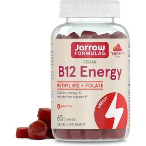 Jarrow Formulas B12 Energy with Methyl B12 + Folate, Dietary Supplement for Cellular Energy and Metabolism Support, 60 Raspberry-Flavored Pectin Gummies, 30 Day Supply