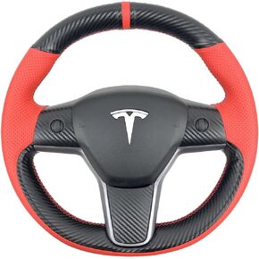 Hand-Stitched Steering Wheel Wrap for Tesla Model 3/Tesla Model Y 2017 2018 2019 2020 2021 Interior Steering Wheel Protection Skin Cover Accessories (Black Leahter+ White Perforated Leather)
