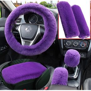 Pinbola 6pcs/Set Soft Fluffy Faux Wool Steering Wheel Cover & Seatbelt Shoulder Pads & Handbrake Cover & Gear Shift Cover Winter Warm Universal Fit (Black)
