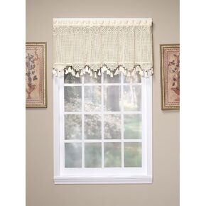 Today's Curtain Gettysburg Knitted 20-Inch Crochet with Beaded Tassel Valance, Ecru