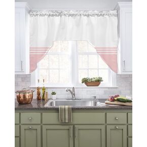 Easter Swag Valance Kitchen Curtains, Rod Pocket Valance Curtain Panels for Bedroom Living Room Bathroom Cafe Windows, Easter Bunny Egg Eggs Pink Green Buffalo Plaid 56''x36''