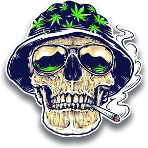 2 Pieces Cool Smoking Skull Stickers USA 420 Stickers Decals, Motorcycle, Biker, Cool Stickers - 4 inches