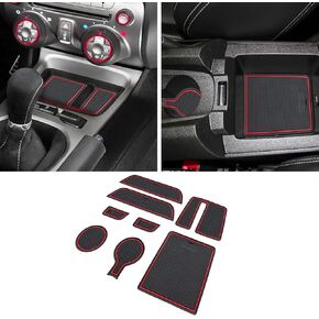 SENSHINE Accessories for Chevy Camaro 2016-2021 2022 Interior Non-Slip Anti Dust Cup Holder Inserts, Center Console Liner Mats, Door Pocket Liners 9-pc Set (Red Trim)