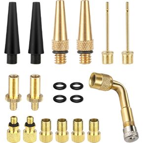 19pcs Bike Valve Adapter Set, Brass Valve Adaptor Ball Pump Needle Bike Tire Valve Pump Adapters Pump Tools for Presta Valve Adapter Air Pump Accessories for Standard Pump Air Compressor