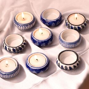 IndianShelf Handpainted Tealight Candle Holder Bulk for Christmas Easter Home Decoration Centerpieces for Tables Ceramic Tea Lights Candle Holders- 9 Pieces