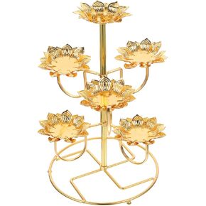COHEALI Birthday Light Cup Ghee Lamp Lotus 2 Ghee Lamp Candle Holder Lotus Ghee Lamp Holder Lotus Candle Holders Butter Lamp Holder Lotus Candle Stand, Golden, 15X24.5CM (750FVANDCF9ZO02CL03Z)