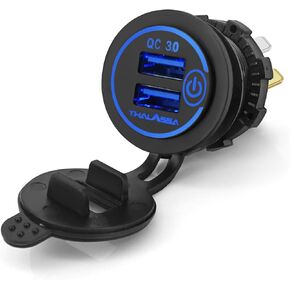12V/24V 3.0 Dual USB Charger Socket with Touch Switch, Waterproof QC3.0 Dual USB Fast Charger Port Power Outlet for Marine, Boat, Motorcycle, Camper, Caravan, Truck, Bus