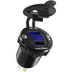 مقبس شاحن USB مزدوج 12 فولت/24 فولت 3.0 مع مفتاح لمس، مقاوم للماء QC3.0 منفذ شحن سريع مزدوج USB منفذ طاقة للبحرية والقوارب والدراجات النارية والتخييم والقافلة والشاحنات والحافلات
