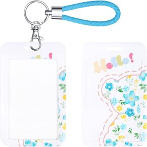 ID Card Badge Holder Key Chain with Metal Keyring, Plastic Slide Open with ID Window for Women Men Girls Students,Cat