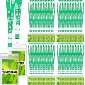 100 Sets Volunteer Lanyard Bulk Green Volunteer Lanyard with ID Badge Holder Volunteer Badge Event Staff Lanyard Breakaway Work Badge Lanyard with Plastic Buckle for School Church Fundraising