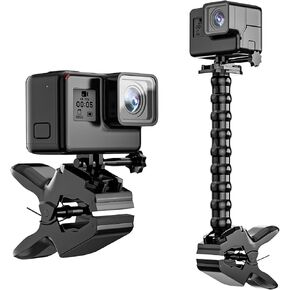 WALI Camera Mount Accessories Jaws Flex Clamp Mount with Gooseneck Compatibility for Hero 4-11, Session, 3+, 3, 2, 1, Max, Hero (2018), Fusion, DJI Osmo Action Cameras, GOP001, Black