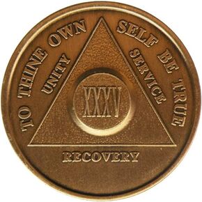 35 Year AA Medallion Traditional Bronze Raised Center Sobriety Chip