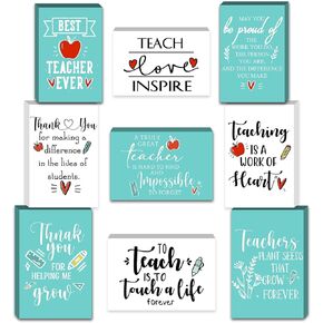 Maitys 9 Pcs Back to School Gifts for Teacher Appreciation Gifts First School Gift from Students Mini Inspirational Wooden Signs Thank You Gifts Teacher Desk Decor(Black and White)