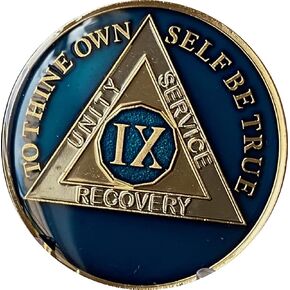 9 Year AA Medallion Metallic Midnight Blue Sobriety Chip IX