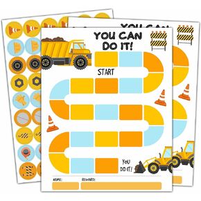 10 Construction Reward Chart with 216 Round Stickers, Incentive Behavior Chart for Kids at Home Classroom, Kids Routine Daily Chore Sticker Chart-A03