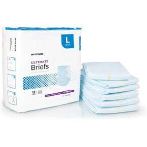 McKesson Ultimate Briefs, Incontinence, Maximum Absorbency, Large, 18 Count, 4 Packs, 72 Total