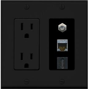 RiteAV - مخرج طاقة 15 أمبير، 1 منفذ HDMI، 1 منفذ محوري، 1 منفذ محمي Cat6 إيثرنت، لوحة حائط مزخرفة