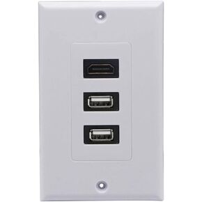 HDMI USB 2.0 Wall Plate, Halokny 1 Port HDMI Female + 2 Port USB2.0 Female Video Component Composite Charger Outlet Mount Socket Face Plate Panel Cover (2 USB2.0+1 HDMI)