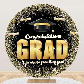 6.5x6.5ft Grad Round Backdrop Cover Black and Gold Graduation Party Decorations Photography Background Congratulations Class of 2024 We are so Proud of You