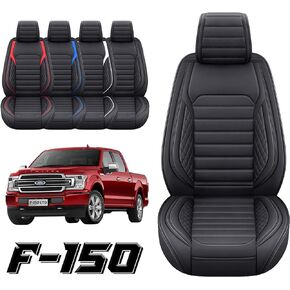 YIERTAI F150 Seat Covers Compatible with 2009-2025 Ford F-150 2017-2025 F250 F350 F450 Truck Crew Cab Supercab Super Duty Limited Lariat Waterproof Leather(2 PCS Front/Black)