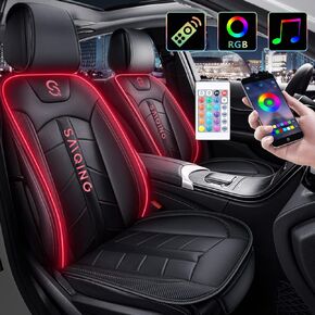 Car Seat Covers with Led Light, RGB Sound-Activated Music Sync with Remote Control Led Car Lights Seat Protectors Universal Leather Front Seats Cushion with Backrest Luxury Auto Interior Covers