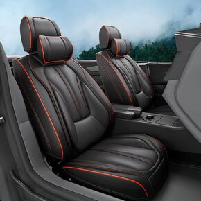 5PCS H7 Front and Back Car Seat Covers Auto Interior Accessories with Water Proof Nappa Leather for Cars SUV Pick-up Truck Universal Comfortable and Breathable (Full Set, Black&Beige)