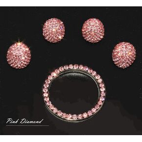 4Pcs Crystal Rhinestone Universal Tire Valve Dust Caps Bling Car Accessories with 1Pcs Auto Engine Start Stop Decoration Crystal Interior Ring,Give her The Best Gift (Pink)