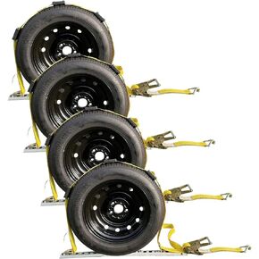 Heavy Duty Vehicle Tie Down Kit - 10,000lb Guaranteed Break Strength - Use for Car, Truck, UTV - (4) Premium 2" x 10' Ratchet Straps with Rubber Blocks Wheel Tie Down Straps(Yellow)