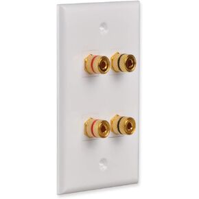 Speaker Wall Plate with 4 Banana Binding Posts, HTTX White Gold-Plated Female Speaker Wire Socket Connector for Wallplate with Black & Red Rings