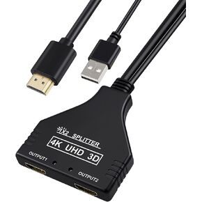 مقسم HDMI 1 في 2 مخرج، دع منفذ HDMI واحد يخصص منفذي HDMI مقسم الصوت والفيديو عالي الدقة، LED، LCD، تلفزيون، يدعم اثنين من نفس التلفزيون في نفس الوقت in Kuwait