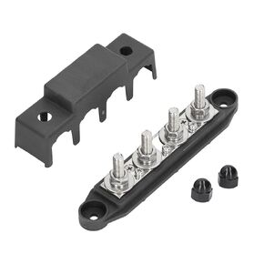 4 Post Power Distribution Block Bus Bar, 250 Amp Rating, Marine Bus Bar, Automotive, and Solar Wiring, Battery Terminal Distribution Block, for 12V to 48V (Black)