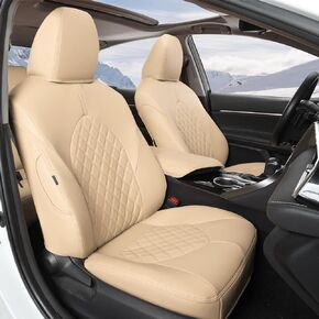 GIANT PANDA Customized Full Set Car Seat Covers Fit for Toyota Camry Hybrid LE/SE/SE Nightshade 2018 2019 2020 2021 2022 2023 2024 Faux Leather- (Beige)